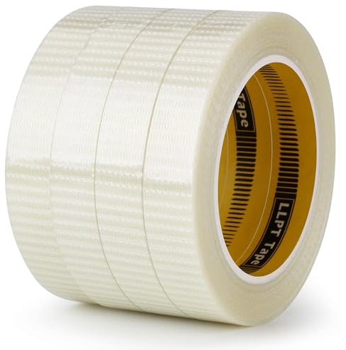 LLPT Cinta De Filamento Cinta Adhesiva Reforzada con Fibra de Vidrio 4 Rollos 19mm x 33m Cinta de Embalaje Resistente Para Agrupación de Cajas de Envío (TGT1933TT04)