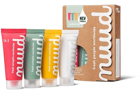 nuud Family Pack | Deocreme | 4 x 20ml | Vorteilspack | natürliches, veganes Creme-Deodorant, wirkt 3 Tage, ohne Parfüm, ohne Aluminium, für Mann & Frau, Vorrat für 10 Monate, dermatologisch getestet