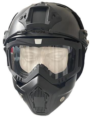 YBJMSFA Casco tattico Airsoft Fast PJ tipo/maschera facciale rimovibile occhiali da moto, per paintball sport all'aria aperta caccia tiro
