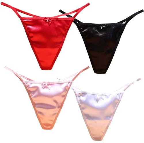 Faringoto Women's Satin Sissy Panties T-back G-String Female Lingerie Design Thongs For Women
