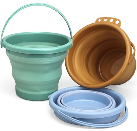 Silikon Faltbarer 3L Eimer - Glitzer Picknickkorb für den Außenbereich, Sandburg Strandeimer Spielzeug, Pop-up zusammenklappbare Waschschüssel, Ideal für Wohnmobil Camping und Strand, Avocado ﻿
