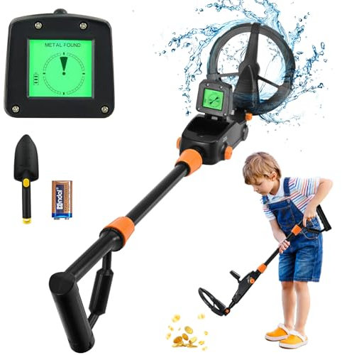 Metal Detector Kids with LED Display & Buzzer, IP68 Waterproof Search Coil, Adjustable High Sensitivity Lightweight Kids Metal Detector for Beginners to Treasure Seeking Gold Digger