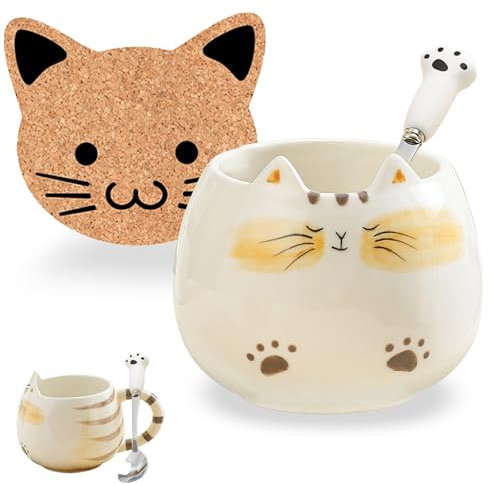 Gifts for Women Cute Stuff Christmas Cat Coffee Mug Friendship Gifts Ceramic Kawaii Tea Cup Funny Novelty Thank You Gift for Girlfriend,Girls,Her,Mum,Sister Present for Leaving Gift for Colleague