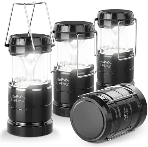 LETMY 4 Pack Camping Lanterns for Power Outages - Dimmable & 3 Color Modes, Battery Powered Lantern, Collapsible, Water Resistant Lantern Flashlight for Emergency, Hurricane, Storms, Outdoor Survival