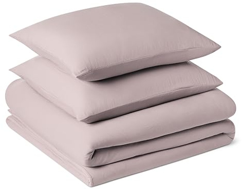 Amazon Basics Juego de Funda Nórdica Cama 150/160 de Microfibra Prelavada, Extra Suave con Efecto Arrugado Natural, Funda de edredón 240 x 220 cm y 2 Fundas de Almohada 50 x 80 cm, Morado