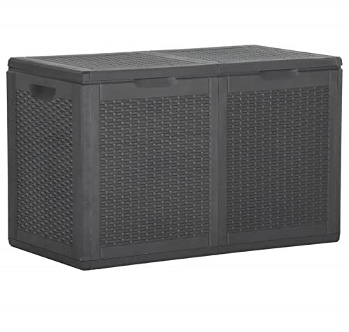 Gecheer Scatola di immagazzinaggio da giardino, 180 l, in polipropilene, colore nero, in rattan, per esterni, organizzatore di attrezzi da giardino, per balcone, piscina, terrazza