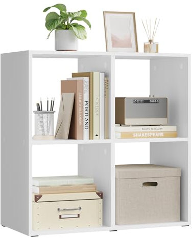 WOLTU Bücherregal, Würfelregal 4 offene Fächer, kleines Regal weiß, Standregal, Aktenregal, Büroregal, Wohnzimmer Arbeitszimmer, 60x60x29 cm SK053ws
