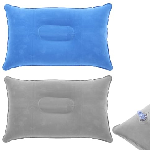 2Pcs Inflatable Pillow for Travel Blow Up Pillows for Sun Lounger Inflatable Cushion Inflatable Small Cushion Beach Pillow Neck Support for Travel Hiking Beach Fishing Camping Outdoors(Gray+Blue)