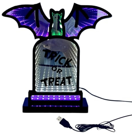 Luce a LED per Halloween, pietra tombale a pipistrello, luce luminosa con supporto, alimentata tramite USB, decorazione da tavolo per casa, bar, camera da letto, famiglia, vacanze, riunioni, giardino