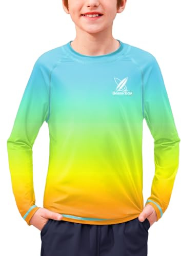 BesserBay Kinder Rundhals Schwimmoberteil Langarm Sonnenschutz Shirt Surfshirt Bademode Regenbogen 140