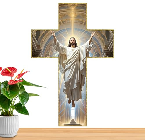 Generiskt väggkors av trä | kristlig dekoration för – retro-vägghängare med välsignelse kyrka, för jul, sovrum, vardagsrum, matsal, entré