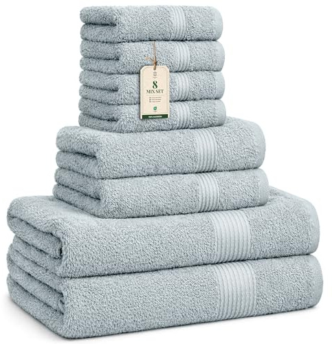 HomeBurg Luxe Set – Washcloths (30 x 30cm), Hand Towels (40 x 70cm) & Bath Towels (65 x 137 cm) – 100% Cotton, Soft, Absorbent, Easy Care, Versatile, Ice Blue