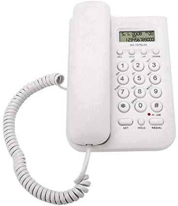 Telefono con fili cablato, telefono fisso da tavolo Telefono domestico FSK/DTMF per casa/hotel/ufficio(Bianco)