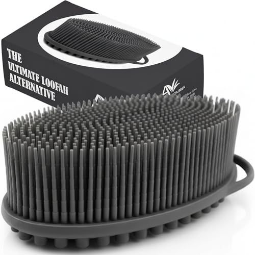 Avilana Premium Silicone Body Scrubber - Trusted Since 2017 - SGS Certified Food Grade Dual Sided Bath Brush, Quick-Dry Exfoliating Loofah Alternative, Massage Brush Sensitive Skin Women Men
