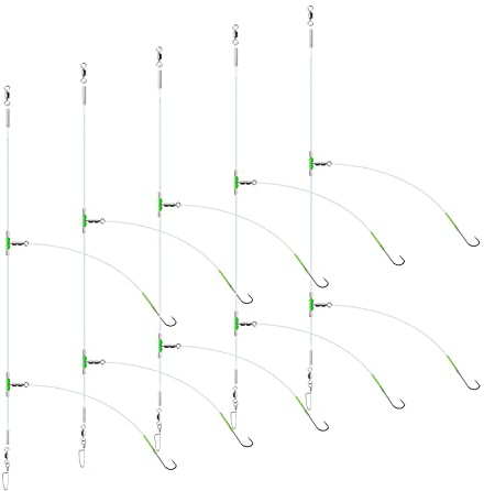 Luroad 5 Stück Angelhaken für Meeresangeln, Flapper-Rigs für Meeresangeln, Strandwerfen, Uferfischen, Flunder, Whiting, Barsch, Scholle (D. 5 Stück - 2 Haken - Größe 2/0-80cm)