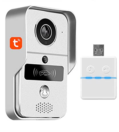 Tuya Smart Life Campanello video con campanello, Wireless WiFi 1080P Visione notturna Citofono Sorveglianza di sicurezza Videocitofono Sistema di controllo accessi,Argento