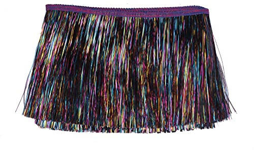 YYCRAFT Lametta-Fransenborte, 20,3 cm breit, Lametta-Girlande, Tanz-Kostüm, Fransenborte, glänzender Folieneffekt, Party-Dekoration (4,5 m, Regenbogen-Schwarz)