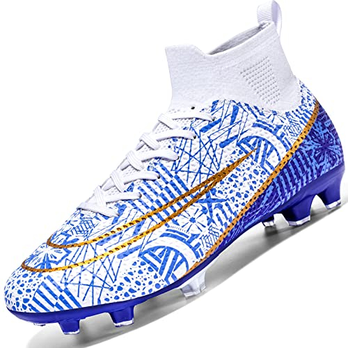 Donbest Fußballschuhe Herren Kunstrasen Fussballschuhe Kinder Jungen Stollen Spikes Cleats Outdoor Sport Football Schuhe Professionelle Trainingsschuhe Fg Ag,White EU43