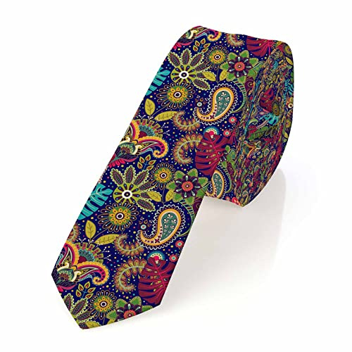 Yakuna Colorful Ethnic Floral Men's Neckties Paisley Ethnic Pattern Traditional Palm Leaves Men's Neckties Festival Gift for Boys Teens Men