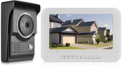 Splenssy Juego de Timbre de videoportero de 7 Pulgadas con Pantalla a Color TFT LCD, 1 * Monitor Interior + 1 * Juego de cámara Exterior, visión Nocturna, Resistente al Agua, desbloqueo, Monitor