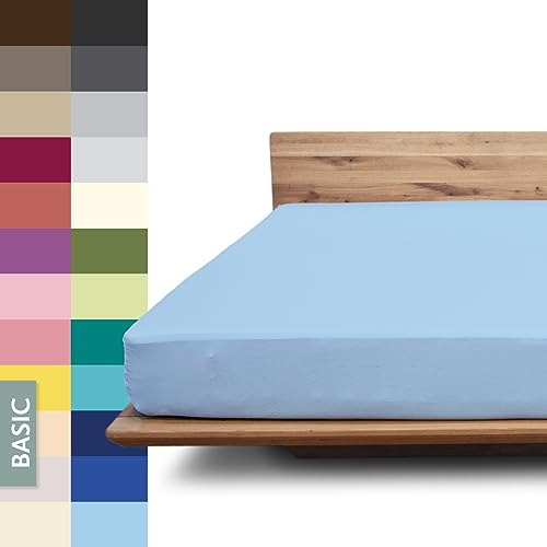 JONA SLEEP® Basic Spannbettlaken 140-160 x 200-220 cm - 190 g/m² faltenfreies Baumwoll-Jersey Leintuch - Made in Austria - Öko-Tex 100 Standard (bleu)