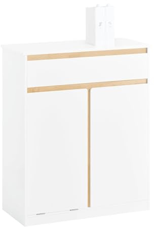 SoBuy Mueble Baño Estrecho con Cesto para Ropa Sucia, Cajón y Puerta – Armario Auxiliar de Almacenaje Blanco 71x33x85 cm, Mueble Auxiliar para Baño Pequeño, Lavabo o WC BZR79-W