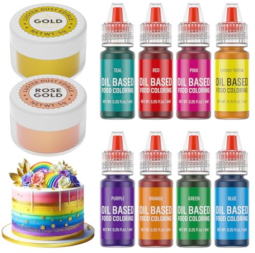 Oil Based Food Coloring and Luster Dust Set, Edible Food Coloring and Shimmer Cake Dust Metallic Powder Glitter for Chocolate Candy Cake Decorating Baking