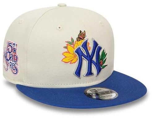 New Era MLB 9FIFTY Snapback-keps, blommig, New York Yankees, beige/royal (DE/NL/SE/PL, alfanumerisk, S, M, beige)