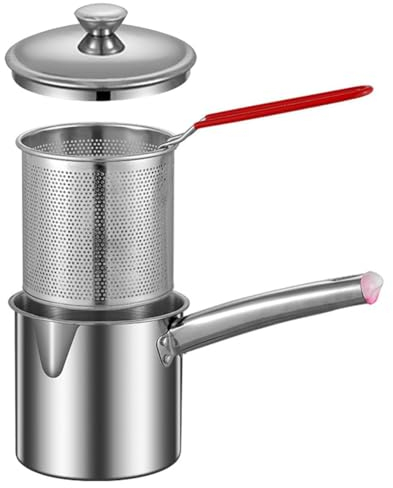 Exogio Mini Friteuse Marmite En Acier Inoxydable, Tempura Friteuse à frites, petite marmite à frites avec panier à frire, cuisinière, paniers polyvalents friteuse pour poulet, poisson, BBQ