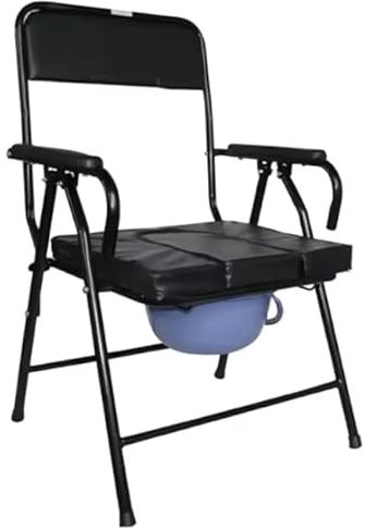 Orthologics™ Lightweight Folding Bedside Commode Toilet Chair Aid with Removable Bucket and Anti Slip Feet Padded Handles and Seat M5