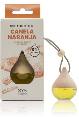 SYS Aromas Ambientador Coche Canela-Naranja Gota - Sin Alcohol - Aroma Cítrico y Especiado - Elimina Malos Olores - Larga Duración - Fabricado en España - 6ml
