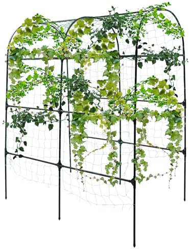 Kaichenyt Arco de jardín, arco para plantas de jardín, estructura de escalada con red, arco de rosas, decoración de jardín para plantas trepadoras, 115 x 183 x 230 cm, negro