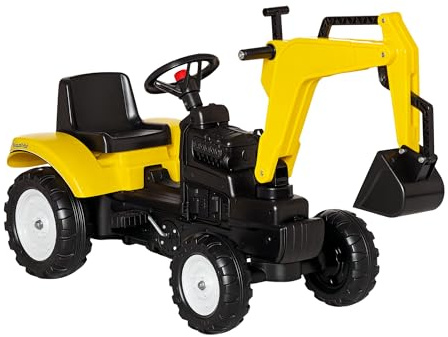 HOMCOM Tractor a Pedales para Niños de +3 Años Excavadora para Niños con Claxon y Pala Delantera Tractor Infantil para Exterior Carga 35kg 107x42x71 cm Amarillo
