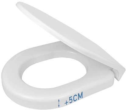 TODOT WC-Sitz erhöht um 5 cm für ältere Menschen/Menschen mit Behinderung, WC-Sitz-Erhöhung aus Duroplast, leiser Absenkautomatik, verstellbare Edelstahlscharniere (250 kg, Universal) (D-Form)