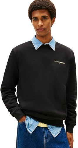 Tommy Jeans Tjm Reg Linear Crew Ext Dm0Dm20249, Felpa Pullover, Uomo, Nero (Black), L