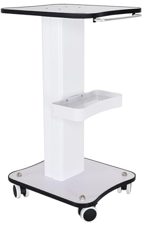 Beauty Salon Chariot médical avec roue de frein et compartiment de rangement - Charge maximale : 40 kg - Métal et bois de qualité supérieure - Pour coiffeur, clinique, laboratoire et maison - Blanc