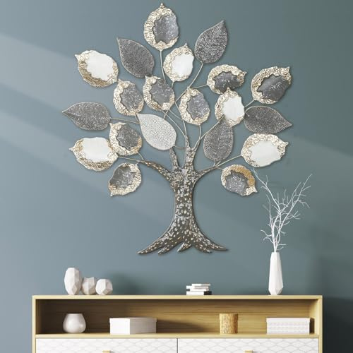 Casablanca modernes Design Big Tree Wall Relief Metal Shiny Textured Tree Shape Grey 104 x 93 x 5 cm