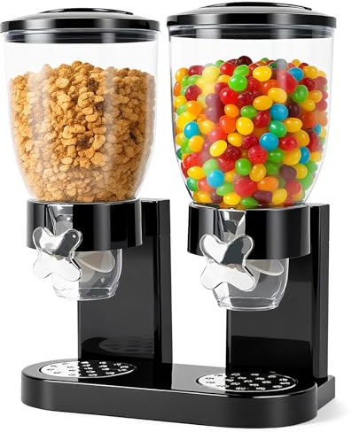 Adorabby Dual-Control Cereal Dispenser Countertop, 2 Pack 2L Cereal Containers Storage with Airtight Lids, Rotating Dispenser for Pantry, Cereal, Dry Food, Candy, Rice, Grains, Coffee Bean