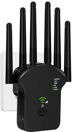 WLAN Verstärker, 1200Mbit/s WLAN Repeater, 5G & 2.4G Dualband Ultraxtender WiFi Verstärker mit LAN anschluss, WPS, Kompatibel mit 99% Standard-WiFi Routern, Deckt bis zu 9200Sq.ft und 35 Geräte