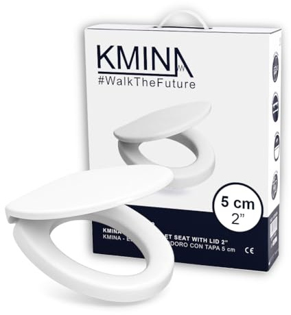 KMINA Rialzo WC per Anziani (Altezza 5 cm) con Copriwater a Chiusura Ammortizzata, Materiale Duroplast, Compatibile con WC Standard, Bianco