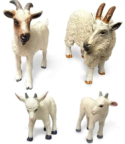 Getstaty, 4 st/set djurfigurer vit getstaty i plast, realistisk miljövänlig leksak för barn lärande pedagogiska leksaker, födelsedag, tårta topper, figurer av en