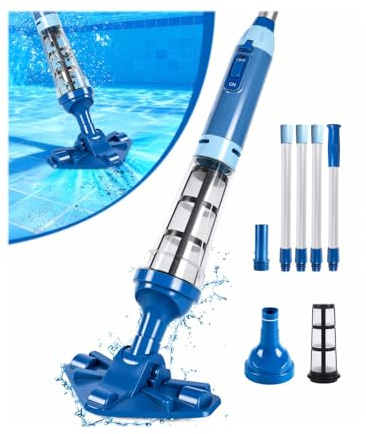 PoolLeader Aspiratore Piscina Fuori Terra, 60L/Min Aspirapolvere Piscina a Batteria, 2.13M Aspirapolvere Senza Fili per Piscinas con Sensore Acqua & 2 Testine Pulizia Rimovibili,Fino a 90min Autonomia