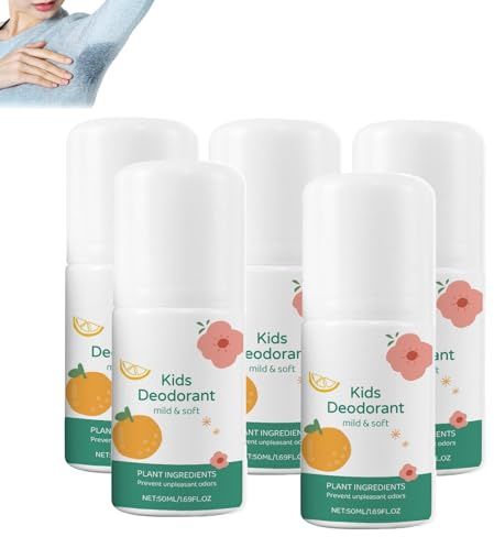Naturlig deodorant för barn och tonåringar, roll-on deodorant mot svettning, skyddar mild deoroller mot huden, förhindrar torr hud, allergivänlig kroppdeodorant, fräsch (5 st)