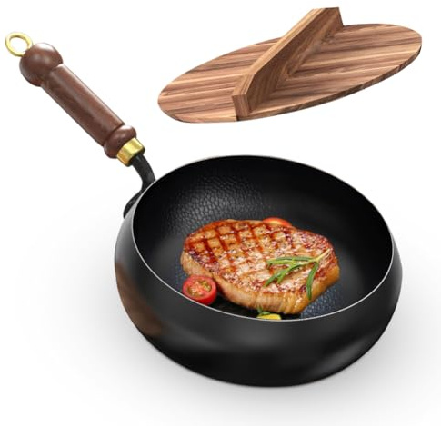 Padella in ferro forgiata non rivestita, in ferro forgiato a mano, realizzata in modo tradizionale, versatile per friggere e cucinare zuppe, padella universale per cucina e casa