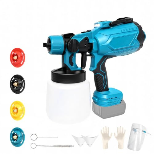 Batteridriven färgspraysystem kompatibelt med Makita 18 V batteri, färgsprutpistol med 1 000 ml färgbehållare, lackeringspistol med 4 munstycken och 3 spraymönster, spraypistol för väggfärg, staket