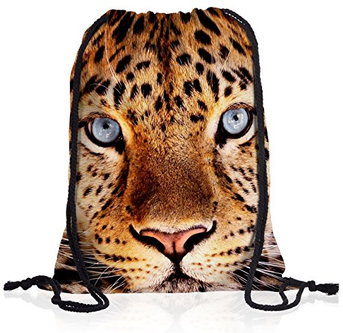 style3 Leopardenkopf Rucksack Tasche Turnbeutel Sport Jute Beutel Leopard