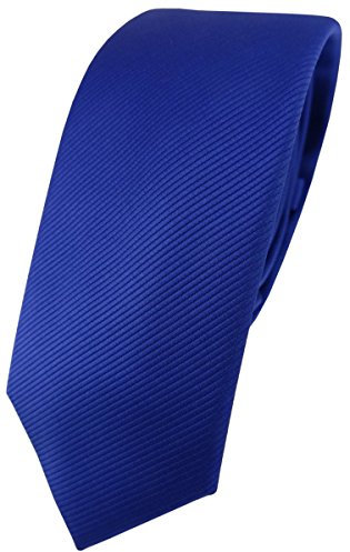 TigerTie - schmale Designer Krawatte in royal blau einfarbig Uni Rips gemustert