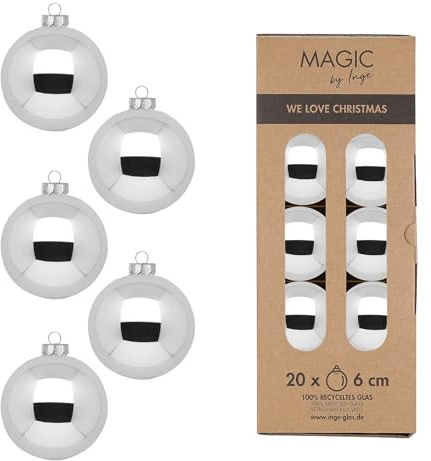 Weihnachtsbaumkugeln-Inge Glas-Shiny Silver-silber-6cm-20 Stück