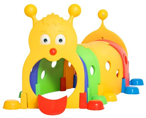 Qaba Caterpillar Play Tunnel for Toddlers, Indoor, 4 Sections, Multicolored