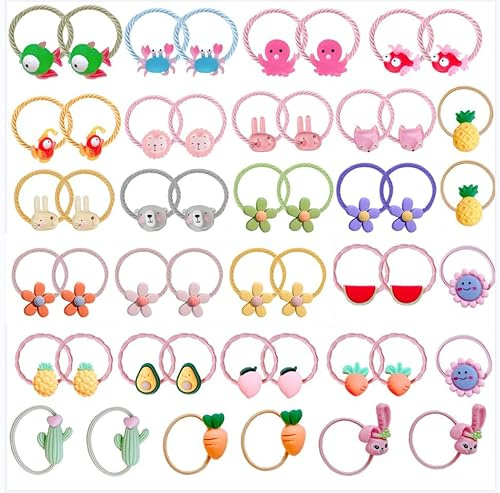 VEGOO 50 Pezzi Fumetto Elastici per Capelli Bambina, Multicolore Elastici Ragazze Coda di Cavall, Accessori Capelli Bambina per Neonata, Ragazza